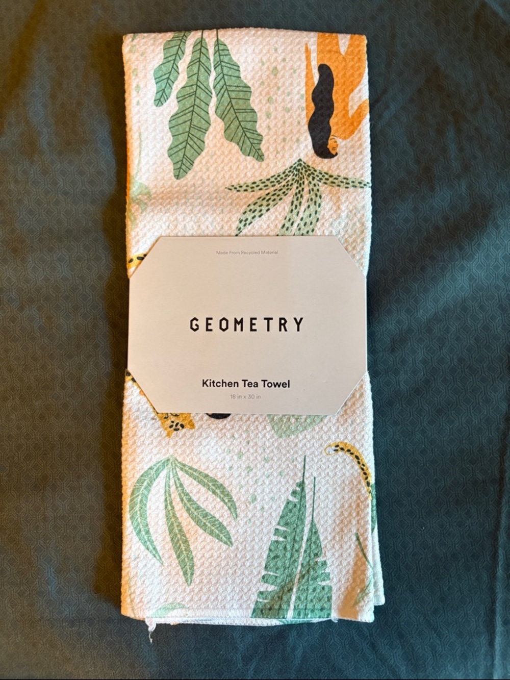 Geometry Kitchen Tea Towel - Green & Yellow Leaf Print